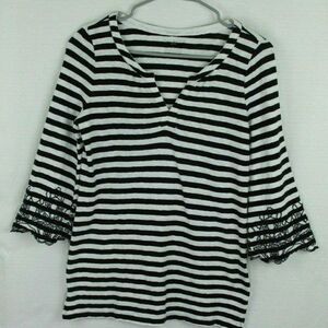 Talbots Womens Top T-Shirt Stripes Black White Petite